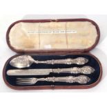 Victorian presentation or christening set comprising a child's knife, fork and spoon, each piece