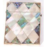 Victorian mother of pearl and abalone shell mounted card case of hinged rectangular form, 10cm high