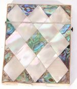 Victorian mother of pearl and abalone shell mounted card case of hinged rectangular form, 10cm high