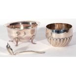 Victorian circular sugar basin with ribbed decoration, Sheffield 1887, together with a further