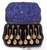 Unusual set of 12 Edward VII silver gilt commemorative spoons produced for the Coronation of