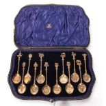 Unusual set of 12 Edward VII silver gilt commemorative spoons produced for the Coronation of