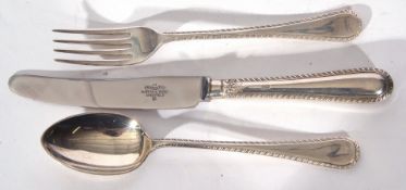 Elizabeth II christening presentation cased set of silver fork, spoon and silver handled steel