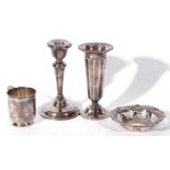 Mixed Lot of silver wares comprising a George V vase of tapering form with ribbed stem and spreading