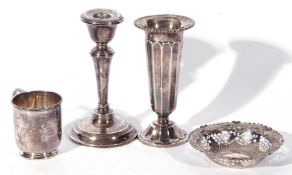 Mixed Lot of silver wares comprising a George V vase of tapering form with ribbed stem and spreading