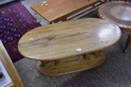 HARDWOOD OVAL TWO-TIER TABLE WITH ELEPHANT SHAPED PEDESTALS