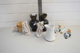 MIXED LOT COMPRISING AN UNUSUAL PAIR OF NORITAKE CLOWN SHAPED ASHTRAYS, FURTHER VASES, SMALL