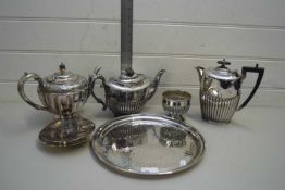 MIXED LOT VARIOUS SILVER PLATED TEA WARES, SILVER PLATED TRAY ETC