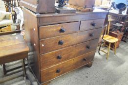 19TH CENTURY OAK CHEST OF TWO SHORT OVER THREE LONG DRAWERS, 120CM WIDE