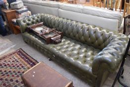 VINTAGE GREEN BUTTONED LEATHER UPHOLSTERED CHESTERFIELD STYLE SOFA, 250CM WIDE