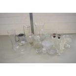 COLLECTION OF DRINKING GLASSES, BOWLS, DECANTER AND A PEWTER TANKARD