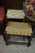 TWO SISAL COVERED FOOT STOOLS