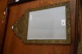 RECTANGULAR BEVELLED WALL MIRROR IN BRASS MOUNTED FRAME, 49CM HIGH