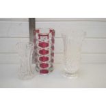 FRENCH MID-20TH CENTURY ART GLASS VASE, POSSIBLY DURAND, TOGETHER WITH TWO FURTHER CUT CLEAR GLASS