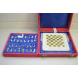 POLISHED STONE CHESS SET IN TRAVEL CASE