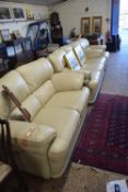 CREAM LEATHER THREE SEATER SOFA TOGETHER WITH MATCHING TWO SEATER AND ARMCHAIR (3)