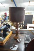 TABLE LAMP WITH CARVED HARDWOOD BASE