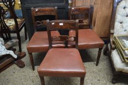 SET OF THREE 19TH CENTURY MAHOGANY BAR BACK DINING CHAIRS WITH REXINE UPHOLSTERED SEATS