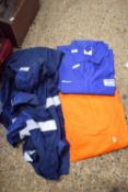 THREE FIRE RETARDANT WORK OVERALLS TO INCLUDE ONE IN FLUORESCENT ORANGE