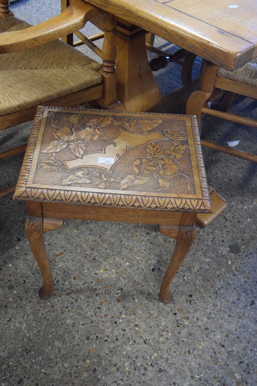 LATE 19TH CENTURY CARVED OAK SIDE TABLE, 46CM WIDE