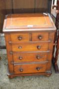 SMALL VICTORIAN APPRENTICE TYPE CHEST OF TWO SHORT AND THREE LONG DRAWERS, 38CM WIDE