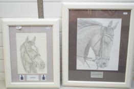 P MCNELIS, BLACK AND WHITE PRINT OF RACING HORSES, 'GALILEO' AND 'HELLO SANCTOS', BOTH F/G, (2)