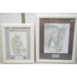 P MCNELIS, BLACK AND WHITE PRINT OF RACING HORSES, 'GALILEO' AND 'HELLO SANCTOS', BOTH F/G, (2)