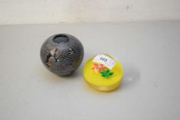 SMALL ISLE OF WIGHT GLASS VASE TOGETHER WITH A FLORAL DECORATED PAPERWEIGHT (2)