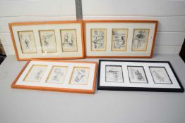 FOUR FRAMED GROUPS OF COMICAL LATE 19TH/EARLY 20TH CENTURY BOOK PLATES