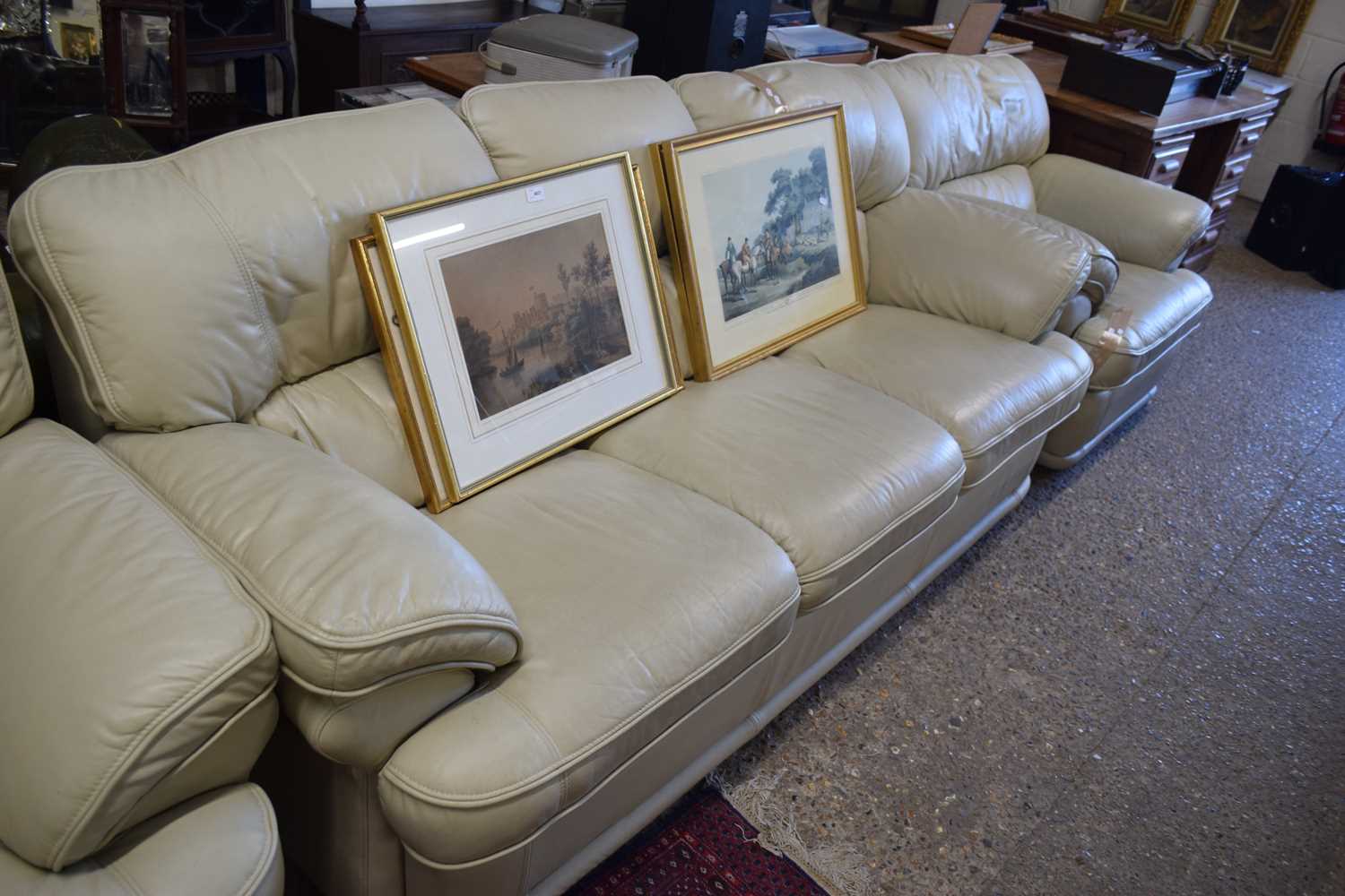 CREAM LEATHER THREE SEATER SOFA TOGETHER WITH MATCHING TWO SEATER AND ARMCHAIR (3) - Image 3 of 3