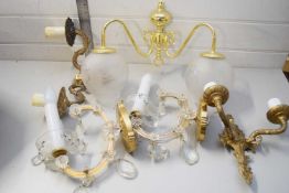 BOX OF MIXED CEILING LIGHT FITTINGS WITH GLASS DRAPES AND SHADES