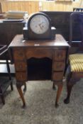 SMALL WALNUT VENEERED DROP LEAF SEVEN DRAWER SIDE TABLE ON CABRIOLE LEGS, 50CM WIDE