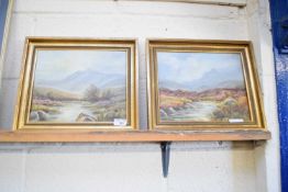 G M JAMESON, PAIR OF STUDIES OF HIGHLAND LANDSCAPES, OIL ON CANVAS, GILT FRAMED, 37CM HIGH