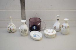 MIXED LOT VARIOUS WARES TO INCLUDE A WEDGWOOD GLASS TANKARD, SMALL WEDGWOOD VASES AND TRINKET BOXES