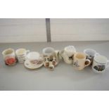 COLLECTION OF VARIOUS MUGS, SHAVING MUG, ROYAL COMMEMORATIVE TEA CUP AND SAUCER, CRESTED CHINA WARES