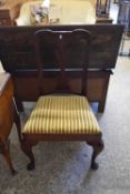 GEORGIAN CABRIOLE LEGGED DINING CHAIR WITH STRIPED UPHOLSTERED SEAT (A/F)