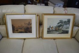 MIXED LOT COMPRISING COLOURED PRINT OF WINDSOR CASTLE, TOGETHER WITH TWO HUNTING PRINTS AND A