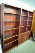 DANISH RETRO MAHOGANY FINISH DOUBLE BOOKCASE CABINET AND ACCOMPANYING MATCHING SINGLE BOOKCASE