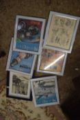 COLLECTION OF VARIOUS FRAMED MOTORCYCLE AND AUTOMOBILIA RELATED ADVERTISING PICTURES PLUS FURTHER