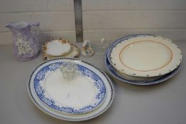 MIXED LOT VARIOUS MEAT PLATES, IRONSTONE JUG DECORATED WITH CLASSICAL FIGURES AND OTHER ITEMS