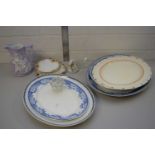 MIXED LOT VARIOUS MEAT PLATES, IRONSTONE JUG DECORATED WITH CLASSICAL FIGURES AND OTHER ITEMS