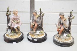 COLLECTION OF THREE MODERN CAPO DI MONTE FIGURINES ON PLINTH BASES