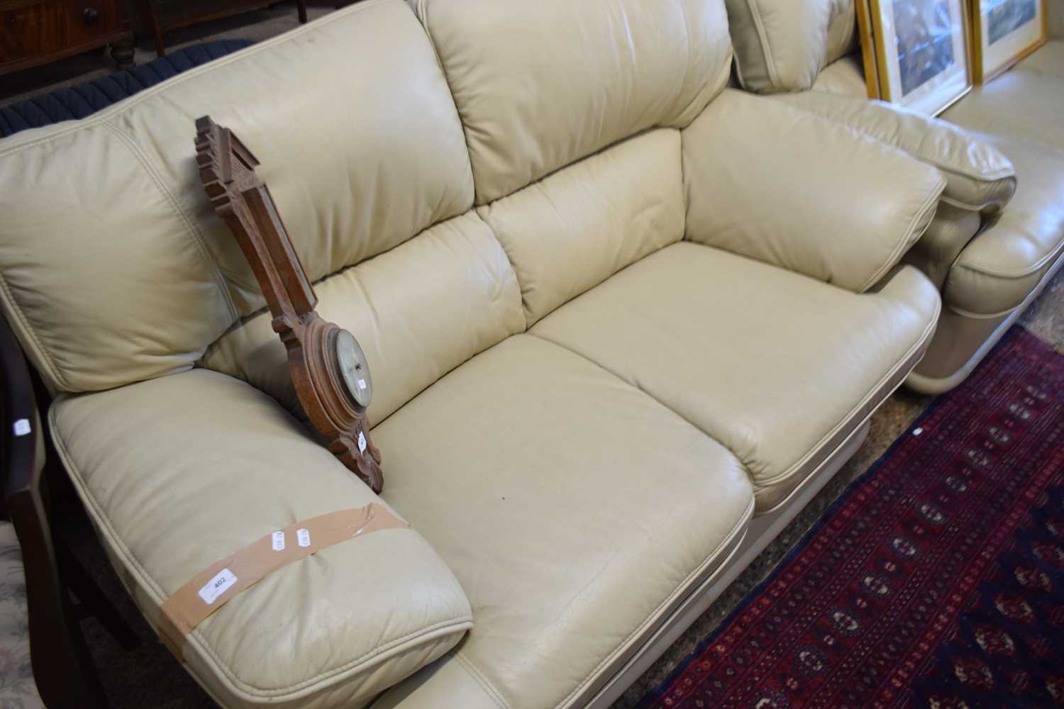 CREAM LEATHER THREE SEATER SOFA TOGETHER WITH MATCHING TWO SEATER AND ARMCHAIR (3) - Image 2 of 3
