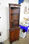 REPRODUCTION MAHOGANY VENEERED CORNER CABINET WITH OPEN TOP, 182CM HIGH