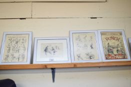 COLLECTION OF VARIOUS FRAMED GILES AND PUNCH CUT OUT CARTOONS IN MODERN SILVER FINISH FRAME, VARIOUS