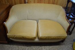 EARLY 20TH CENTURY TWO SEATER SOFA WITH SHOW WOOD FRAME, 150CM WIDE