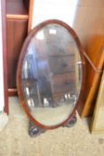 MAHOGANY FRAMED OVAL BEVELLED DRESSING TABLE MIRROR WITH EASEL BACK