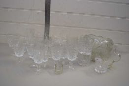 MIXED LOT CLEAR DRINKING GLASSES, GLASS BOWLS, SERVING DISH ETC