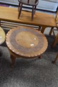 CIRCULAR FAR EASTERN HARDWOOD COFFEE TABLE WITH CARVED FLORAL DETAIL, 55CM WIDE