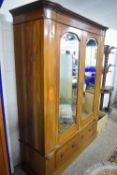 EDWARDIAN DOUBLE MIRRORED DOOR WARDROBE WITH TWO DRAWER BASE, 106CM HIGH